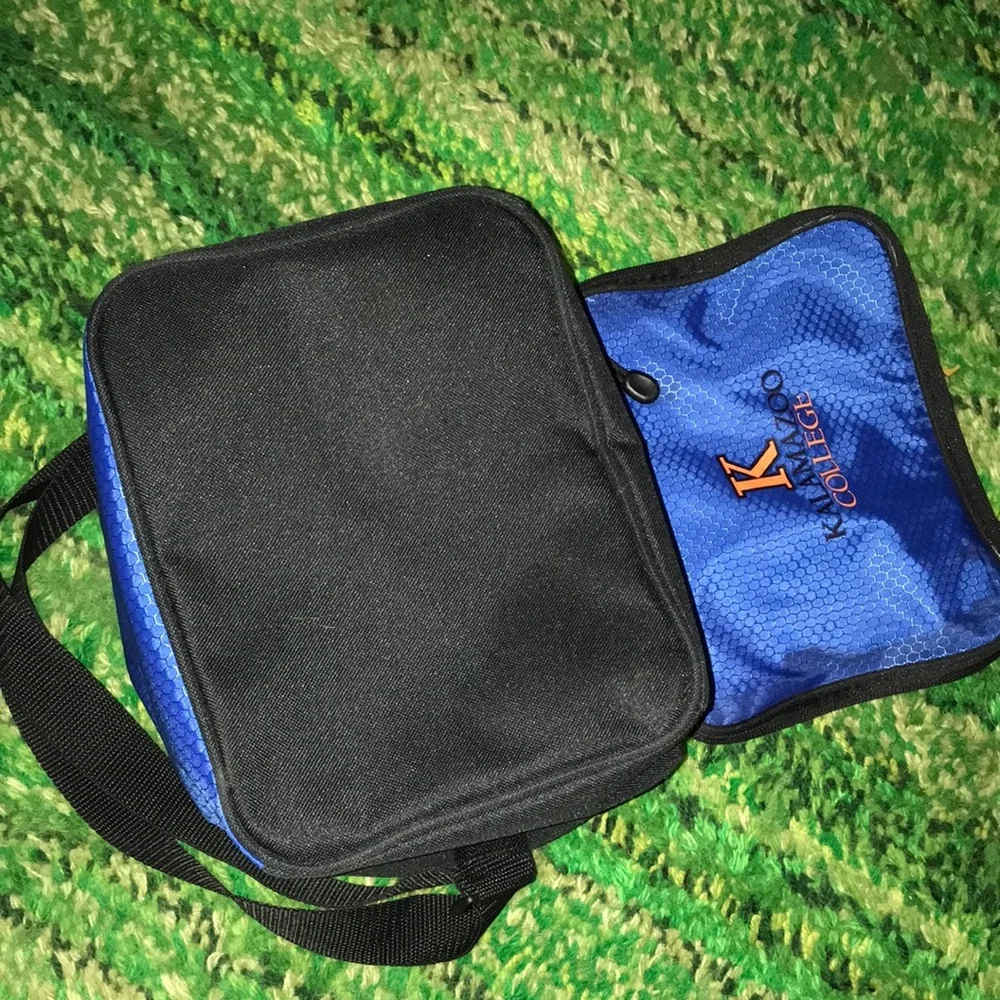 Port Authority Blue and Black Kalamazoo College Crossbody 6-pack cooler bag